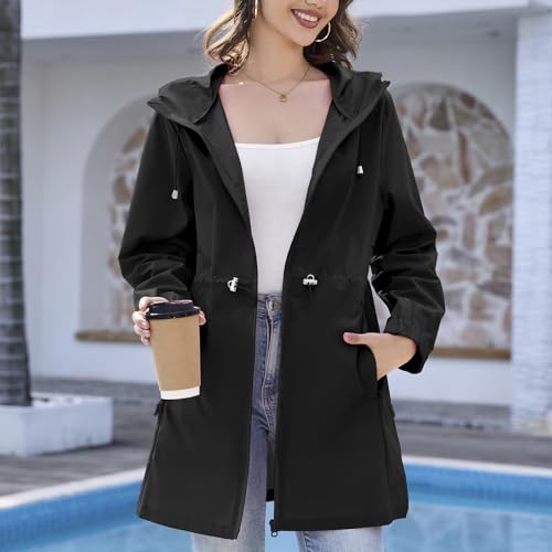 American Trends Rain Jacket Women Waterproof Packable Raincoats for Women Long Rain Coats Windbreaker2