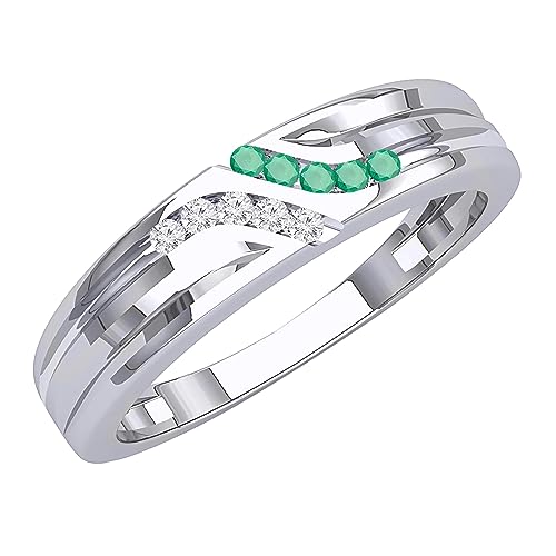 Dazzlingrock Collection Round Emerald & White Diamond Channel Set Wedding Band for Men in 14K Solid White Gold, Size 7