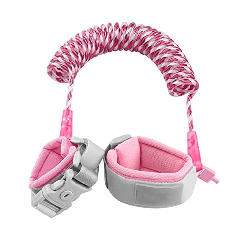 GERUI Guinzaglio di sicurezza per bambini, con chiavi, anti-smarrimento, cinghia da polso di sicurezza, rotazione a 360°, corda metallica elastica, traspirante in cotone (rosa)