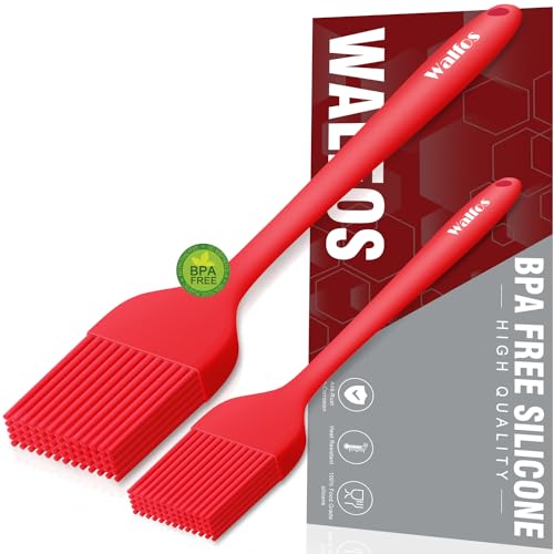 Image of Walfos Silicone Basting Pastry Brush, Heat Resistant Pastry Brush Set, Strong Steel Core and One-Pieces Design, Perfect for BBQ Grill Baking Kitchen Cooking, BPA Free and Dishwasher safe, 2 Pcs (red)