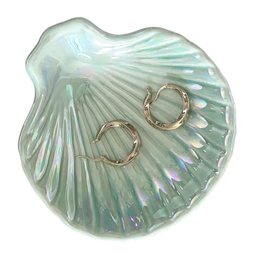 Lovvknd Ceramic Trinket Dish, Jewellery Tray, Ring Holder Dish, Trinket Tray for Earrings, Necklaces Watch, Key Bowl, Pearl Shell Shaped Home Decor Idea Gift for Christmas Stocking Stuffers, Blue