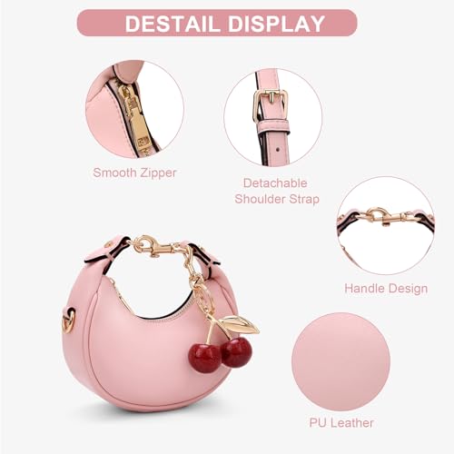 Image of JQWSVE Small Top Handle Bags for Women Mini Purses Cute Ladies Handbags Crescent Mini Crossbody Bags with Cherry