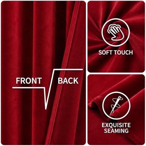 Image of Amazon Brand - Solimo Velvet Curtain Set of 2 (52x96 Inch) Plain Door & Window Curtains for Living Room & Bedroom |75% Light Blocking, Eyelet Curtains for Home Decor in Red Color (4 feet x 8 feet)