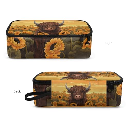 Image of Cattle Sunflower Girls Pencil Pouch, Large Capacity Pencil Case for 3-18 Years Kids Children, Unisex Pencil Bag for School, Office, Makeup, Gift