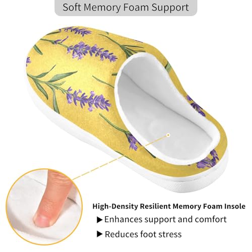 JUNZAN Unique Lavender Yellow Womens House Cotton Slippers Soft Memory Foam Bedroom Slippers for Outdoor Christmas Presents 6-72