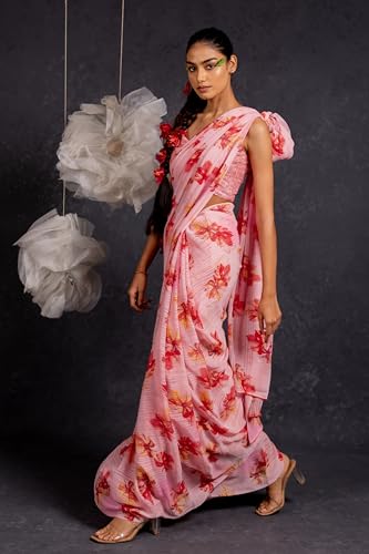Image of MIRCHI FASHION Saree for Woman Georgette Floral and Leaf Printed | Elegant Farewell and Ceremonial Women's Sari with Blouse Piece