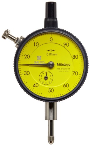 Mitutoyo 2046S-01 Dial Indicator, #4-48 UNF Thread, 9.525mm Stem Dia., Lug Back, Yellow Dial, 0-100 Reading, 57mm Dial Dia., 10mm Range, 0.01mm Graduation, +/-0.013mm Accuracy