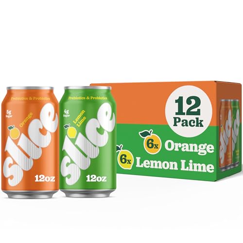 Image of Slice Healthy Soda, Lemon Lime & Orange Variety Pack, Prebiotic & Probiotic Soda Pop, 5g Fiber, 35-40 calories, 12 fl oz 12 Pack (6 of each flavor)