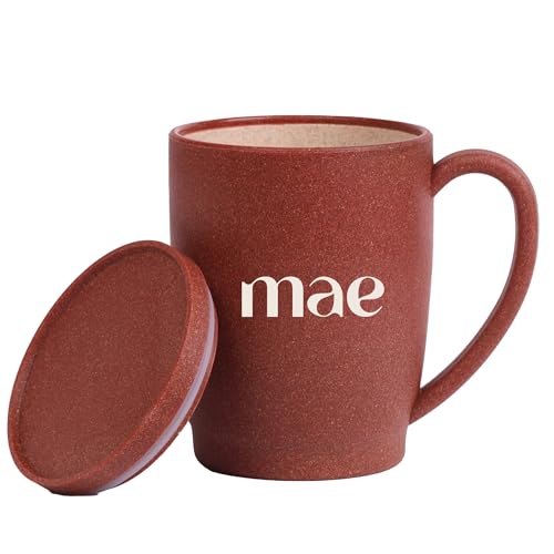 MAE Coffee Mug with Lid | 370 ML | Made with Rice Husk | Eco Friendly & Sustainable Cup | Insulated | Microwave Safe | Travel Friendly | Spill Proof | Office | Home | Gift | Mug | Cup with lid |1 pc