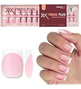 Beetles Pre-French Tips Gel Nail Tips - Pink Short Square Press On Nails,15 Sizes 150 Pcs 4 in 1 ...
