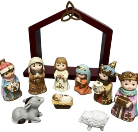 Celtic Irish Nativity Set with Stable Frame, Multicolor