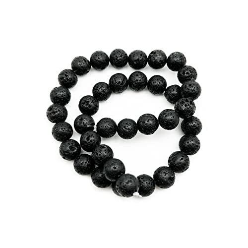 Qiwan Natural String Of Jewellery Stones, Round Loose Beads For Diy Jewelry Making, 1 Strand/15 Inches (Black Lava Stone Gemstone, 10Mm) #TOP3