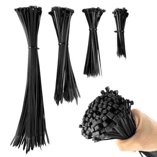Nutabevr 200 Piezas Bridas plastico para cables, 100/150/200/300 mm Negro Bridas de Nailon, Presillas Plastico,Cables Multifunción Uso Interior y Exterior, Para Cables, Oficina, Hogar, Exteriores