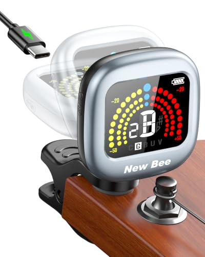 Image of New bee Guitar Tuner Rechargeable, Color Screen Clip On Tuner | 360 Rotatable, Fast & Accurate Chromatic Tuning, for Guitar, Bass, Ukulele, Violin, Cello