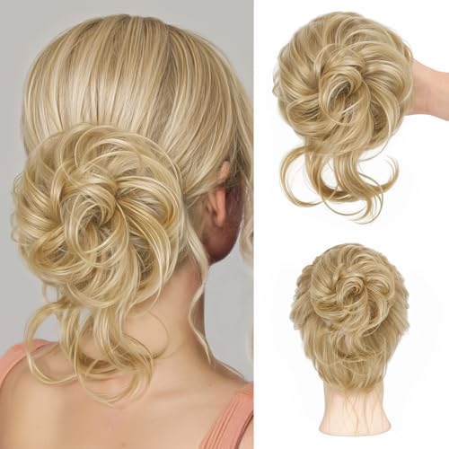 Mtuihfo Chignon Cheveux, Postiche Cheveux Naturel Bouclés Extensions, Faux Chignon Synthétique Décoiffé pour Femmes Filles