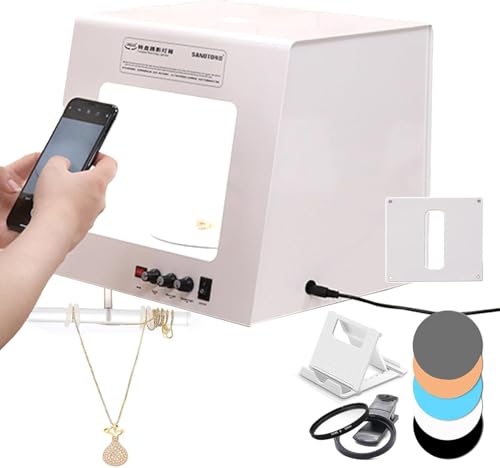 Lbxlhr Professional Mini Jewelry Photo Studio Photography Light Box Softbox Built-in 360°Rotating Turntable,3000-5500k Color Temperatur 5 PP Backdrops for Jewelry Photography Video(TB300)