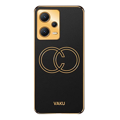 Image of Vaku Luxos Skylar Back Cover Case for Xiaomi Redmi Note 12 Pro 5G / Note 12 Pro+ 5G with Leather Pattern Design Gold Electroplated Soft TPU Cover| Shockproof Protective Case - Black