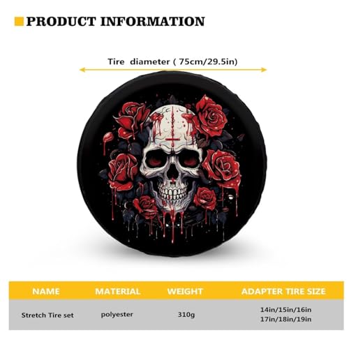 Image of Pensura Skull Flowers Spare Tire Cover Weatherproof Wheel Covers Portable Universal Wheel Camper Spare Tire Cover for RV Trailer, Jeep, Truck, SUV