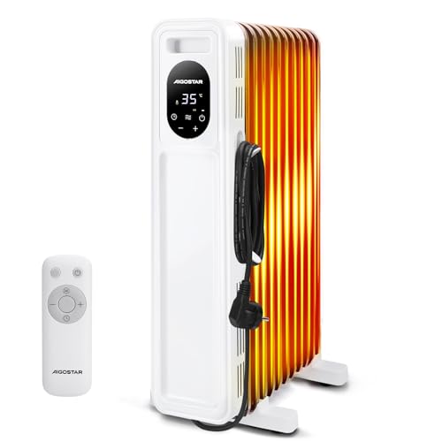 Aigostar Radiador de Aceite de 11 Elementos, 2300 W, Pantalla de Control LED, Temporizador de 24h, 3 Modos con Función Eco, Mando a Distancia, Silencioso, Recomendado para Estancias de 20 ㎡, Cozy
