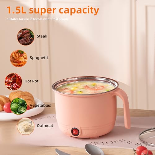 Image of Electric Cooking Pot with Steamer 1.5L | Multi-Function Mini Cooker | Non-Stick Inner | Travel Friendly Kitchen Appliance (Peach, Without Steamer)