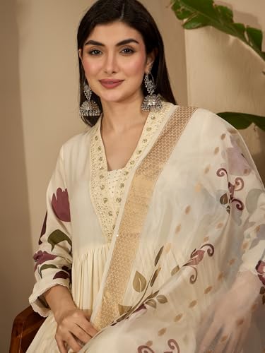 Image of Stylum Women's Floral Printed Rayon Flared Kurta Palazzo Dupatta Set