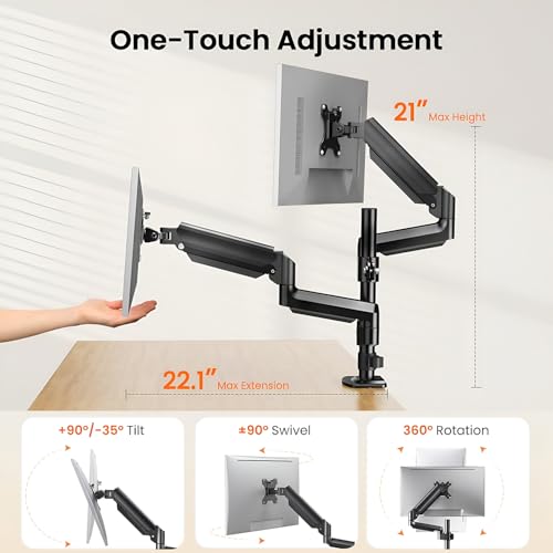 Image of SYGA NB H180 Dual Monitor Desk Mount, 22-27 Inches, 2-9 kg Load Capacity-Black
