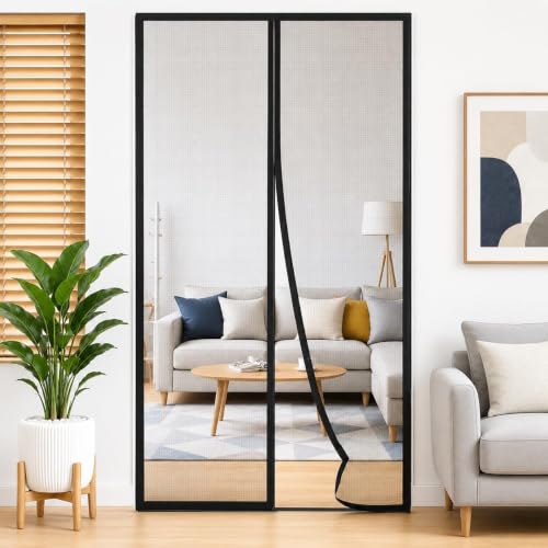 Image of Magnetic Mosquito Screen Door Net with Full-Length Magnets, Reinforced Polyester Mesh Curtain for Main Door, Balcony, Hands-Free Auto Close, Easy Installation with vallcro (Multicolor)
