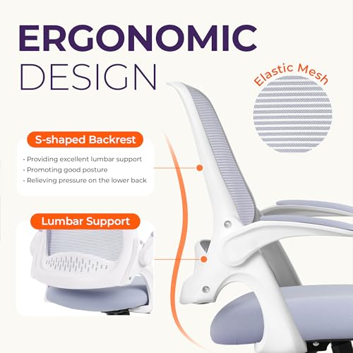 Image of NEO CHAIR Office Desk Chair, Ergonomic Mesh with Flip-Up Armrests, Purple