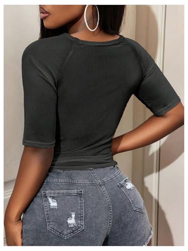 Image of RoseSeek Women's Sheer Mesh Letter Graphic Tees Short Sleeve Crew Neck Y2K Vintage Summer Going Out Crop Tops