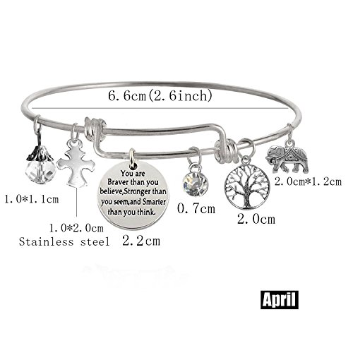 Image of inchYou Are Braver Than You Believe Stronger Than You Seem and Smarter Than You Think Inspirational Bracelet Expandable Bangle for Women