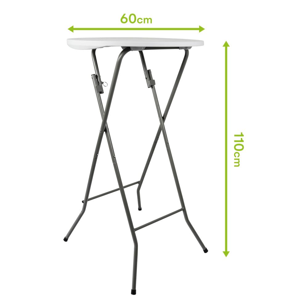 Oxeo Table Mange Debout Pliable diamètre 60cm Hauteur 110cm - Table Haute Pliante de Bar - Plateau résine Structure Acier laquée - 76 - Blanc