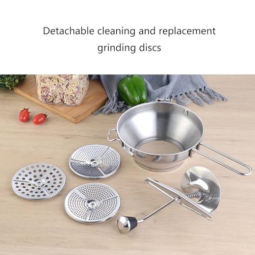 Generisch Manuelle Lebensmittelmühle, Edelstahl-Lebensmittelmühle mit 3 Mahlscheiben, Kartoffelstampfer, Pressmühle für Tomatensauce, Apfelmus, Püree, Kartoffelpüree, Marmelade