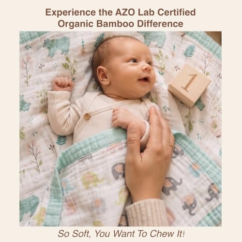 Image of DOTMOM Premium Bamboo 6 Layered Baby Blanket - Hypoallergenic, Antibacterial & Highly Breathable, Super Soft Receiving Wrapper for Newborn Girls & Boys, Baby Essential Bedding - 0 to 3 Years