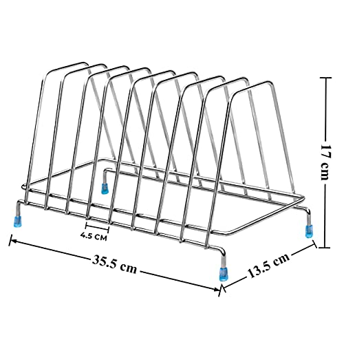Image of Plantex Stainless Steel Plate Rack /8 Slot Plate Stand for Kitchen Cabinet /6-Inches Dish Rack with Anti-Skid Cap Coated Leg(Pack of 1, Size-6 Inches, Slot-8), 13.5x35.5x17 cm