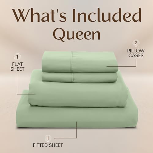 Image of Utopia Bedding Queen Size Sheet Set - 4 Piece Bed Sheets, Soft and Breathable Microfiber, Includes 1 Fitted Sheet, 1 Flat Sheet and 2 Pillowcases - Oeko Tex (Sage)
