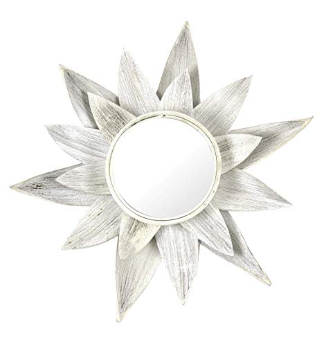 Coco Papaya Miroir en Feuilles de cocotier Naturelles Ø65cm Teinte Blanc cérusé