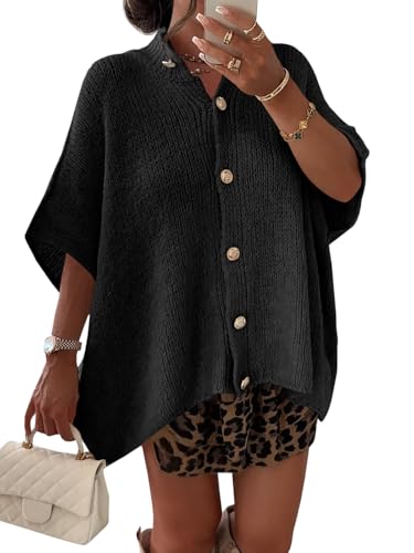 Image of Saodimallsu Womens Short Sleeve Cardigan Sweaters Button Down Lightweight Knit Cardigans