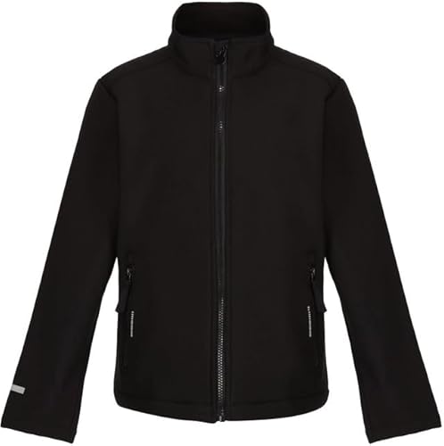 LE11® Kids Soft Shell Jacket 270 – Lightweight Breathable Waterproof Windproof Outdoor School Coat with Zip Pockets (UK, Age, 13 Years, 14 Years, Regular, Black)