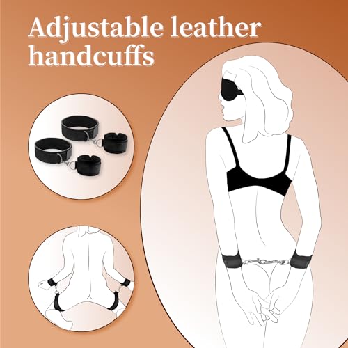 Image of Sex Bondage Wrist & Thigh Cuffs BDSM Restraints Set,Sex Toys for Women Neck to Wrist Restraints Bondage Set,Adjustable Leg Straps Handcuffs,Handcuffs Collar,Blindfold for Bed SM Games Couple Play