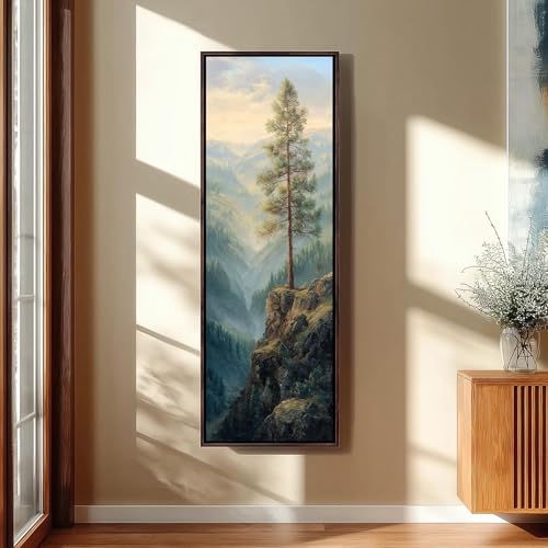 Toile grand pin élancé et impression de paysage de randonnée montagne 45x135