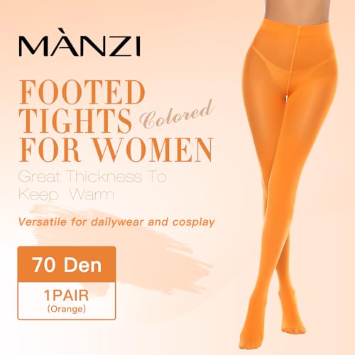 Image of MANZI Women's Solid Color Semi Opaque Footed Tights Soft Stretch Pantyhose