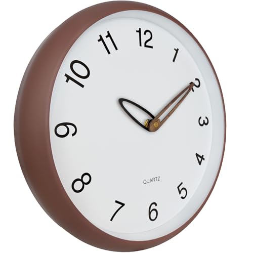 Mabpedo Wall Clock, 12 Inch Wall Clocks Battery Operated, Silent Non Ticking Analog Clock with Large Numbers, Cream Modern Wooden Hands Clocks for Living Room Bedroom Kitchen Hotel Farmhouse, Brown