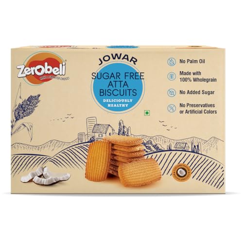 Image of Zerobeli Sugar Free Jowar Atta Biscuits - 325g | Wholesome | Guilt-Free | Perfect Blend of Nutrition and Flavor | Ideal for Health-Conscious Consumers | 100% Wholegrain, No Refined Sugar