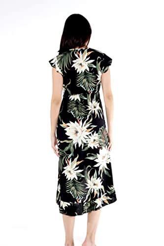 Image of Family Matching Hawaiian Clothes, Wispy Cereus Black | Lightweight 100% rayon • Family matching outfits • Tropical floral print • Beach vacations • Luaus • Cruises • Family photos