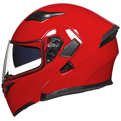 Ilm Motorcycle Dual Visor Flip Up Modular Full Face Helmet Dot 6 Colors Model 902 (S, Bright Red) #TOP2