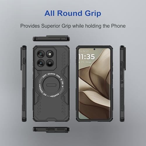 Image of amazon basics Back Case Cover for Motorola Edge 70 Pro | Magnetic Case with Built-in Metal Ring | Supports MagSafe Charger, Wallet & Car Mount | Shockproof Hybrid PC + TPU | Black
