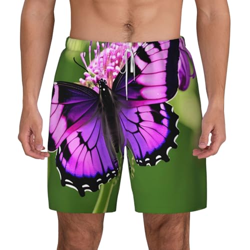 Purple Butterfly Men's Soft Double Swim Shorts, Lounge Swiming Shorts Pants Breathable Summer