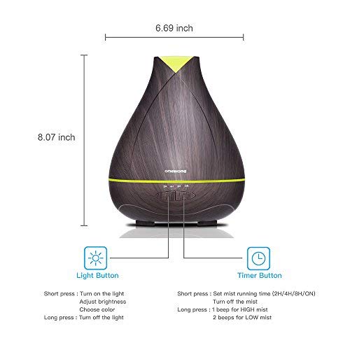 530ml Large Diffusers for Essential Oil, 18hrs Running Essential Oil Diffuser for Room, Ultrasonic Humidifier Aromatherapy Diffuser with Timer, Mist Modes, 7 Changing Colors for Gifts