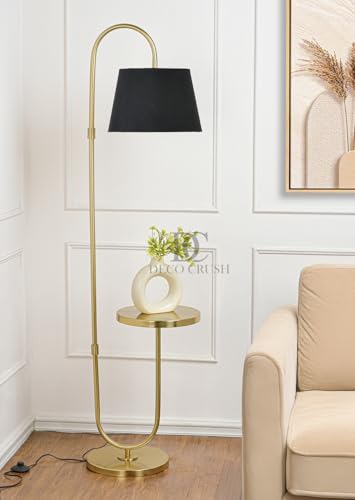 Image of Deco Crush Modern Table Shelf LED Floor Lamp Standing Antique Brass Gold Finish for Home Decoration,Living Room 5ft Height with Black Lampshade (Pack of 1)