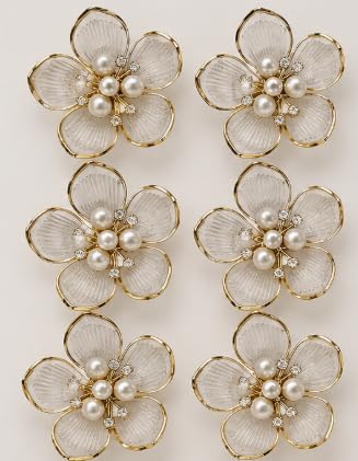 Prokart - 6PCS Gold Flower Pearl Rhinestone Embellishments, Elegant Floral Appliques with Faux Pearls & Crystal Accents, Decorative Accessories for Clothing, Bags, Shoes, Hats & DIY Crafts-image-11